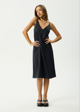 AFENDS Womens Madda - Hemp Slip Dress - Black - Afends womens madda   hemp slip dress   black