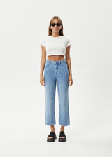 AFENDS Womens Shelby - Denim Cropped Straight Leg Jean - Worn Blue - Afends womens shelby   denim cropped straight leg jean   worn blue