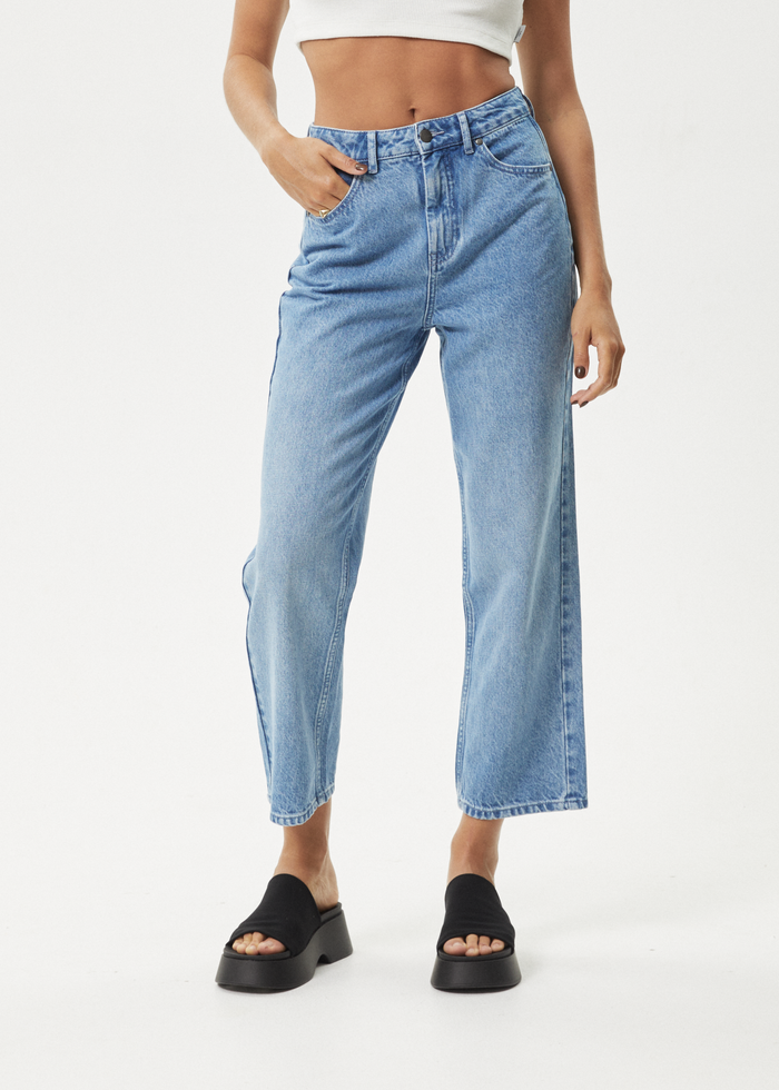 AFENDS Womens Shelby - Denim Cropped Straight Leg Jean - Worn Blue