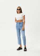 AFENDS Womens Shelby - Denim Cropped Straight Leg Jean - Worn Blue - Afends womens shelby   denim cropped straight leg jean   worn blue