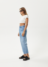 AFENDS Womens Shelby - Denim Cropped Straight Leg Jean - Worn Blue - Afends womens shelby   denim cropped straight leg jean   worn blue