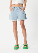 AFENDS Womens Isabella - Denim Low Rise Short - Vintage Blue - Afends womens isabella   denim low rise short   vintage blue w220302 vbl 28