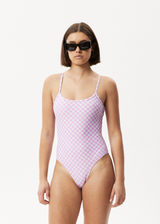 AFENDS Womens Carlo  -  Check One Piece - Candy - Afends womens carlo   check one piece   candy