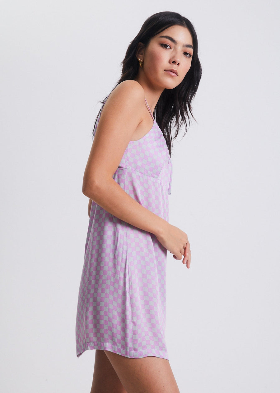 AFENDS Womens Carlo - Check Babydoll Mini Dress - Candy Check
