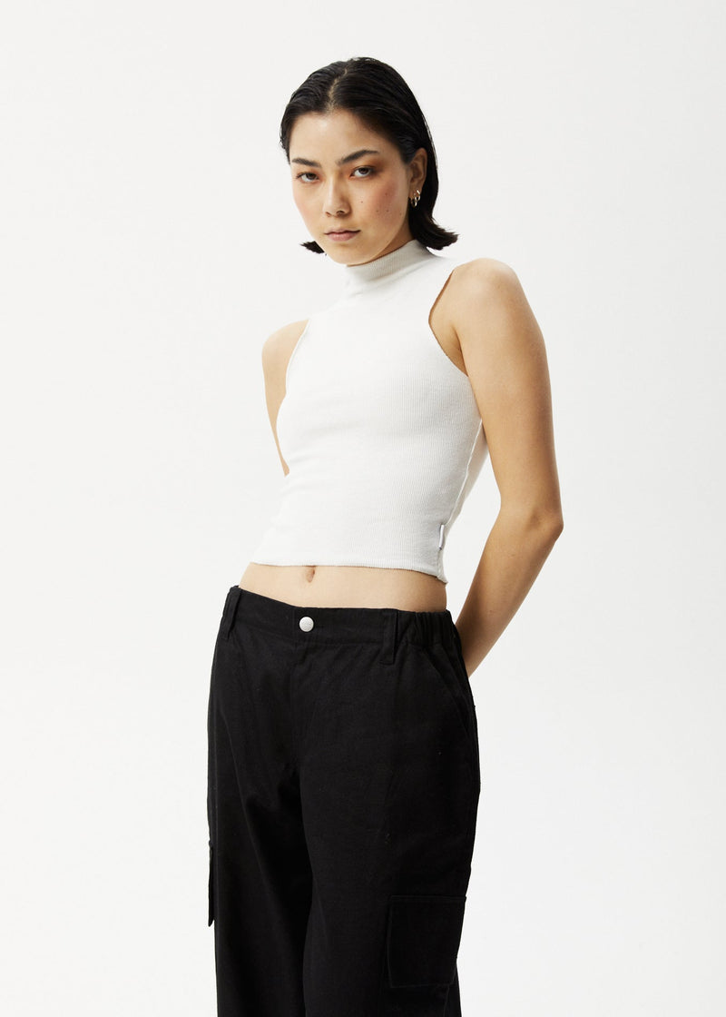 AFENDS Iconic - Rib High Neck Tank - Off White