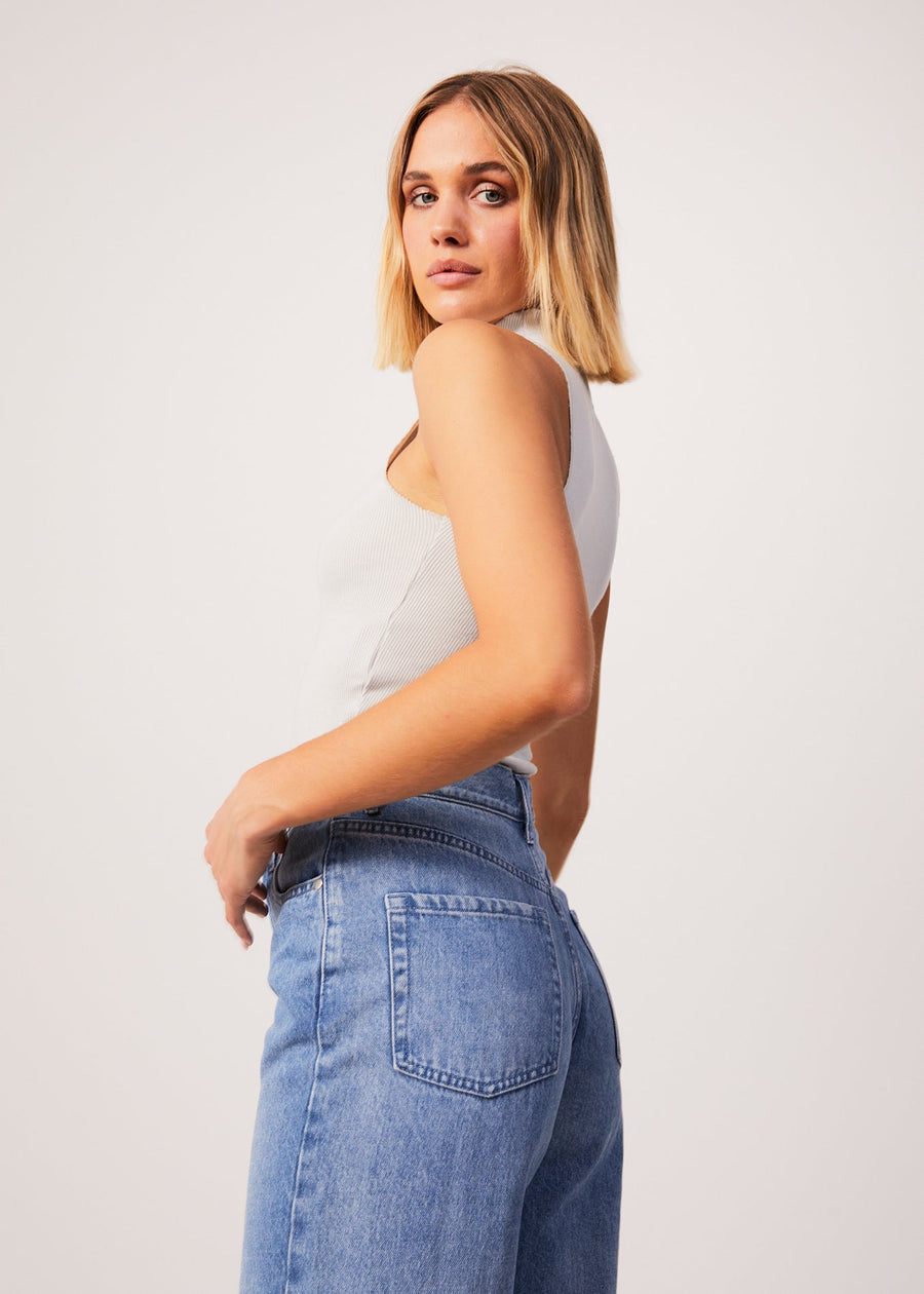 AFENDS Womens Iconic - Rib High Neck Tank - Smoke