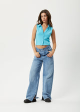 AFENDS Womens Eliza - Rib Sleeveless Shirt - Vivid Blue - Afends womens eliza   rib sleeveless shirt   vivid blue