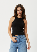 AFENDS Womens Pearly - Rib Singlet - Black - Afends womens pearly   rib singlet   black