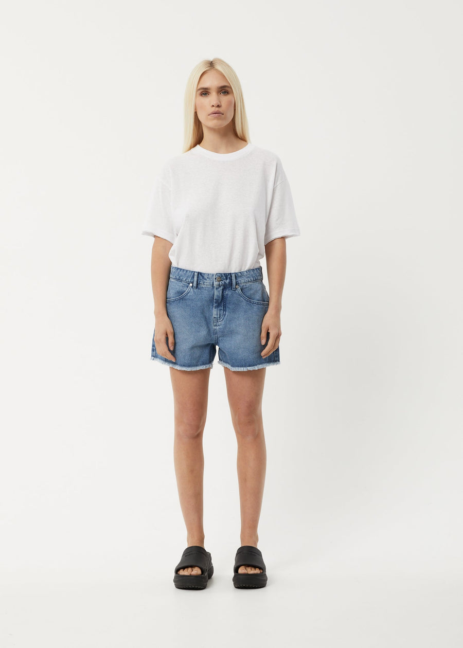 AFENDS Womens Isabella - Denim Low Rise Short - Worn Blue