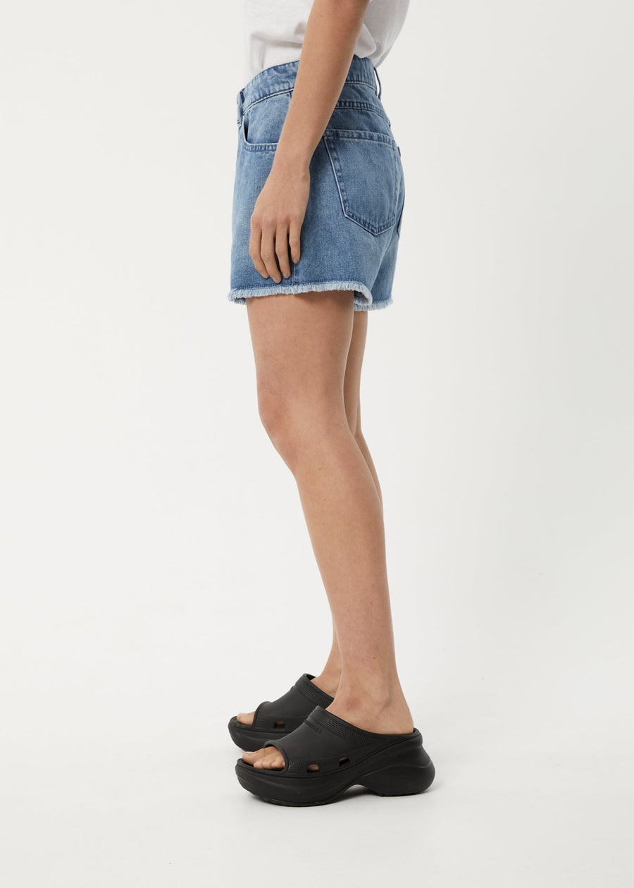 AFENDS Womens Isabella - Denim Low Rise Short - Worn Blue