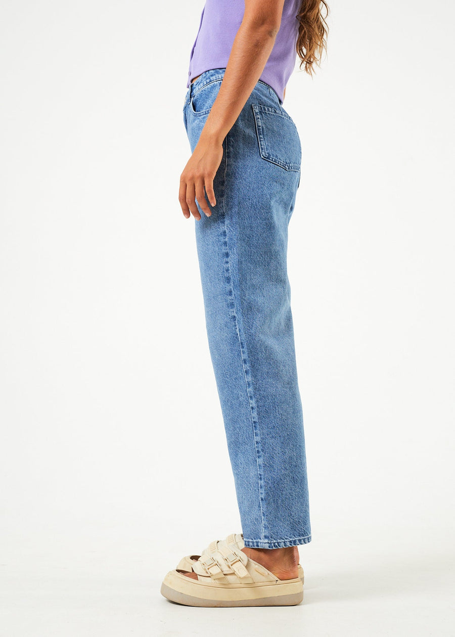 AFENDS Womens Shelby - Denim Wide Leg Jean Long - Worn Blue