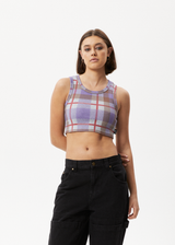 AFENDS Womens Colby - Check Rib Crop Tank - Plum - Afends womens colby   check rib crop tank   plum