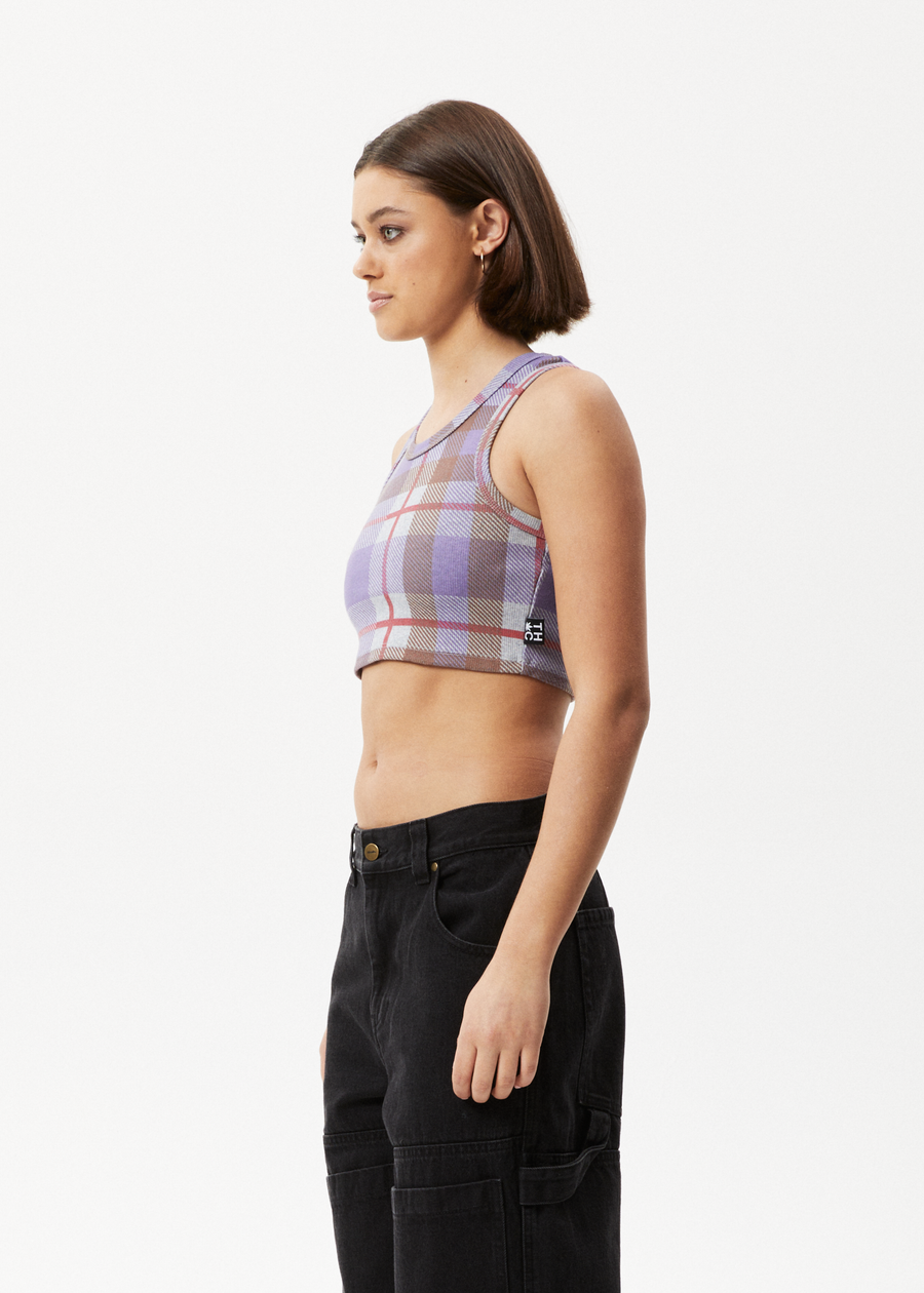AFENDS Womens Colby - Check Rib Crop Tank - Plum