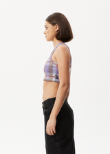 AFENDS Womens Colby - Check Rib Crop Tank - Plum - Afends womens colby   check rib crop tank   plum