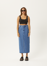 AFENDS Womens Ayla - Denim Maxi Skirt - Worn Blue - Afends womens ayla   denim maxi skirt   worn blue 