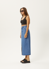 AFENDS Womens Ayla - Denim Maxi Skirt - Worn Blue - Afends womens ayla   denim maxi skirt   worn blue 