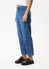 AFENDS Womens Tagged Shelby - Denim Wide Leg Jean - Graffiti Blue - Afends womens tagged shelby   denim wide leg jean   graffiti blue
