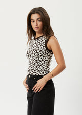 AFENDS Womens Alohaz - Knit Floral Sleeveless Top - Coffee - Afends womens alohaz   knit floral sleeveless top   coffee 