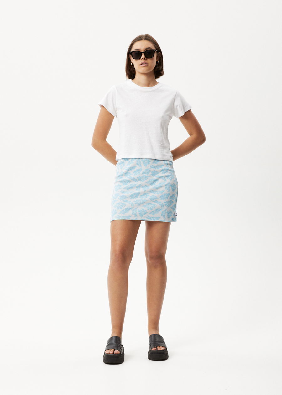 AFENDS Womens Billie - Rib Floral Mini Skirt - Smoke Blue