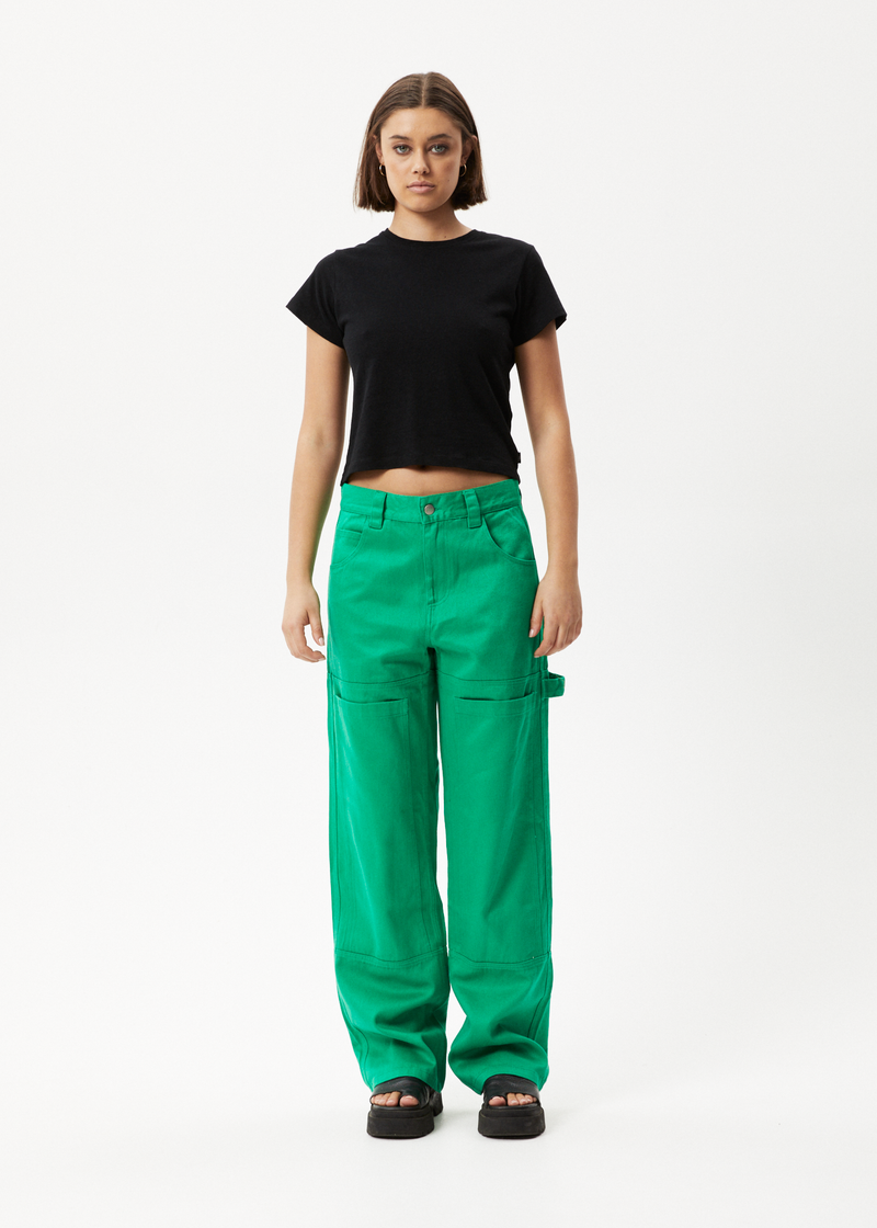 AFENDS Womens Sleepy Hollow Moss - Twill Workwear Pant - Forest
