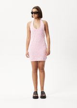 AFENDS Womens Rhye - Terry Halter Mini Dress - Powder Pink - Afends womens rhye   terry halter mini dress   powder pink 