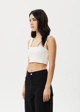 AFENDS Womens Chia - Rib Cropped Singlet - White - Afends womens chia   rib cropped singlet   white