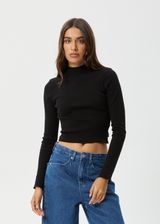 AFENDS Womens Iconic - Long Sleeve Rib Top - Black - Afends womens iconic   long sleeve rib top   black