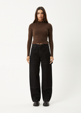 AFENDS Womens Iconic - Long Sleeve Rib Top - Coffee - Afends womens iconic   long sleeve rib top   coffee