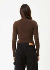 AFENDS Womens Iconic - Long Sleeve Rib Top - Coffee - Afends womens iconic   long sleeve rib top   coffee