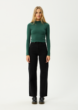 AFENDS Womens Iconic - Long Sleeve Rib Top - Hunter Green - Afends womens iconic   long sleeve rib top   hunter green