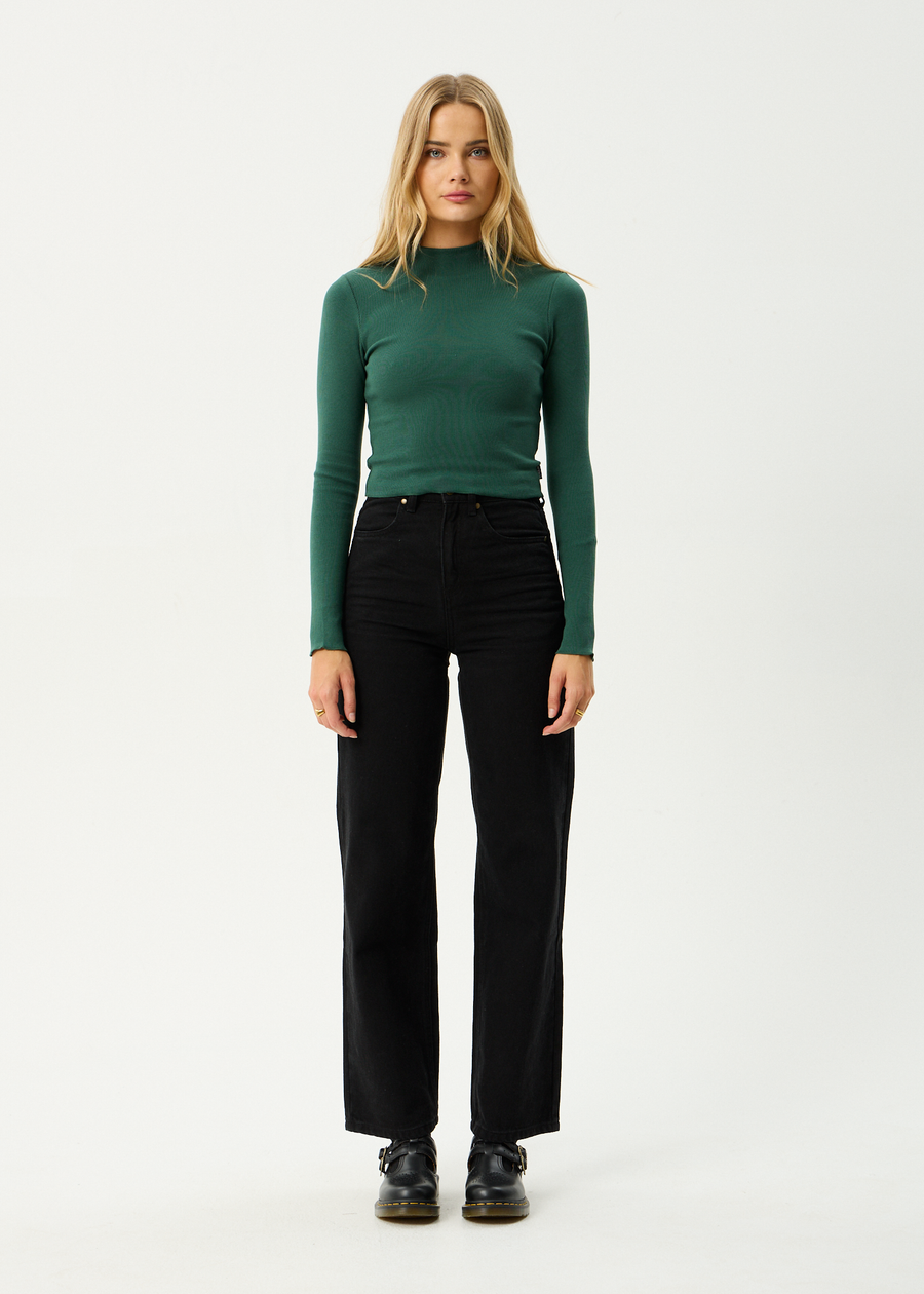AFENDS Womens Iconic - Long Sleeve Rib Top - Hunter Green