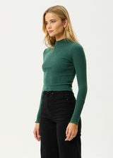 AFENDS Womens Iconic - Long Sleeve Rib Top - Hunter Green - Afends womens iconic   long sleeve rib top   hunter green