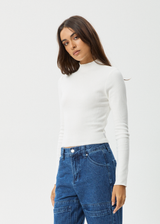 AFENDS Womens Iconic - Long Sleeve Rib Top - White - Afends womens iconic   long sleeve rib top   white