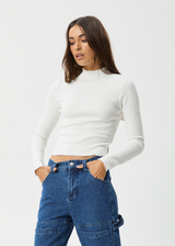 AFENDS Womens Iconic - Long Sleeve Rib Top - White - Afends womens iconic   long sleeve rib top   white