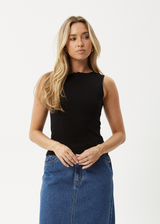 AFENDS Womens Peony - Rib High Neck Tank - Black - Afends womens peony   rib high neck tank   black