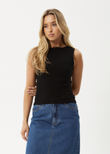 AFENDS Womens Peony - Rib High Neck Tank - Black - Afends womens peony   rib high neck tank   black