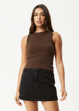 AFENDS Womens Peony - Rib High Neck Tank - Coffee - Afends womens peony   rib high neck tank   coffee