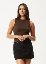 AFENDS Womens Peony - Rib High Neck Tank - Coffee - Afends womens peony   rib high neck tank   coffee
