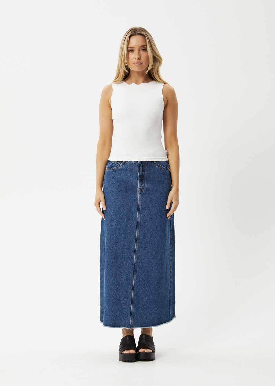 AFENDS Womens Peony - Rib High Neck Tank - White