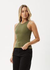 AFENDS Womens Lydia - Rib Singlet - Military - Afends womens lydia   rib singlet   military