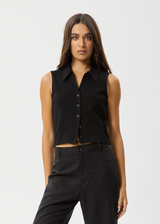 AFENDS Womens Eliza - Rib Sleeveless Shirt - Black - Afends womens eliza   rib sleeveless shirt   black