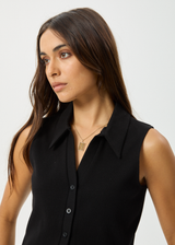AFENDS Womens Eliza - Rib Sleeveless Shirt - Black - Afends womens eliza   rib sleeveless shirt   black