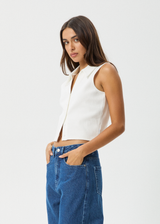 AFENDS Womens Eliza - Rib Sleeveless Shirt - White - Afends womens eliza   rib sleeveless shirt   white