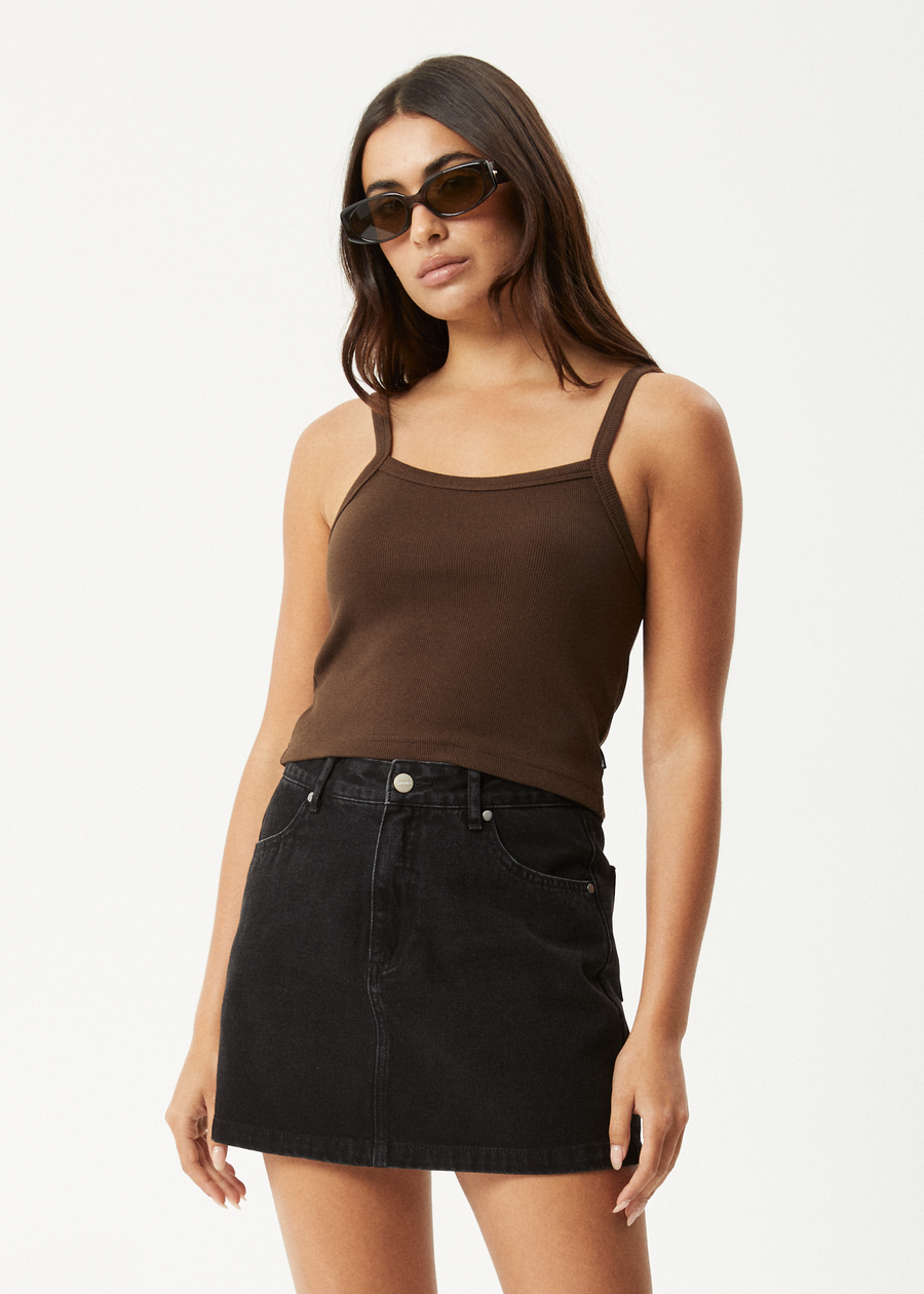 AFENDS Womens Taylor - Rib Singlet - Coffee