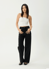 AFENDS Womens Bella - Denim Wide Leg Baggy Jean - Washed Black - Afends womens bella   denim wide leg baggy jean   washed black