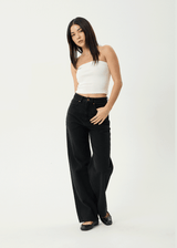 AFENDS Womens Bella - Denim Wide Leg Baggy Jean - Washed Black - Afends womens bella   denim wide leg baggy jean   washed black