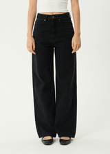 AFENDS Womens Bella - Denim Wide Leg Baggy Jean - Washed Black - Afends womens bella   denim wide leg baggy jean   washed black