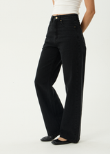 AFENDS Womens Bella - Denim Wide Leg Baggy Jean - Washed Black - Afends womens bella   denim wide leg baggy jean   washed black