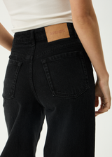 AFENDS Womens Bella - Denim Wide Leg Baggy Jean - Washed Black - Afends womens bella   denim wide leg baggy jean   washed black