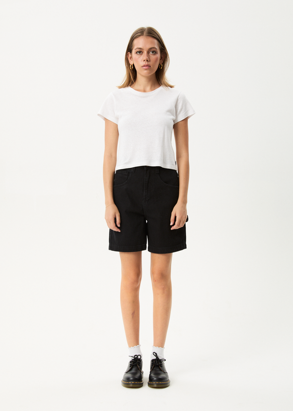 AFENDS Womens Emilie - Denim Workwear Short - Washed Black